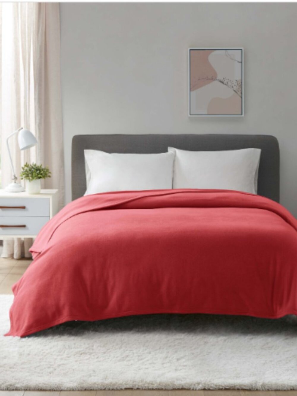 Home Design Easy Care Year-Round Soft Fleece Blanket, King, Red